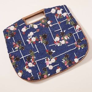 Anthropologie Floral Grid Beaded Clutch